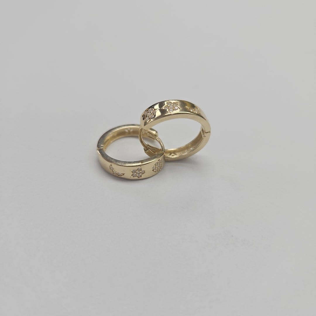 ARETES TEJIDO HUGGIES CON CIRCONIAS 14K 2.9 GR (NUEVO)