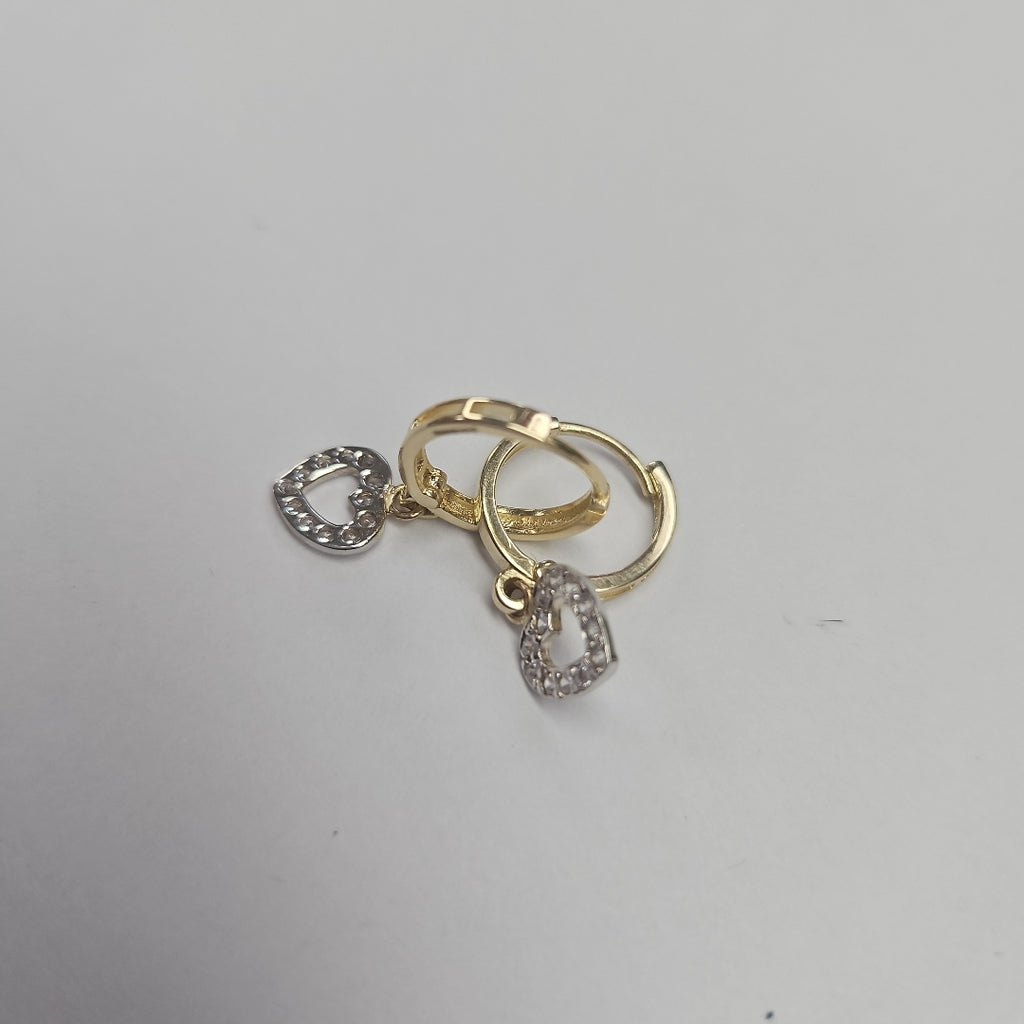 ARETES HUGGIES CON DIJE CORAZON Y CIRCONIAS 14K 2.2 GR (NUEVO)