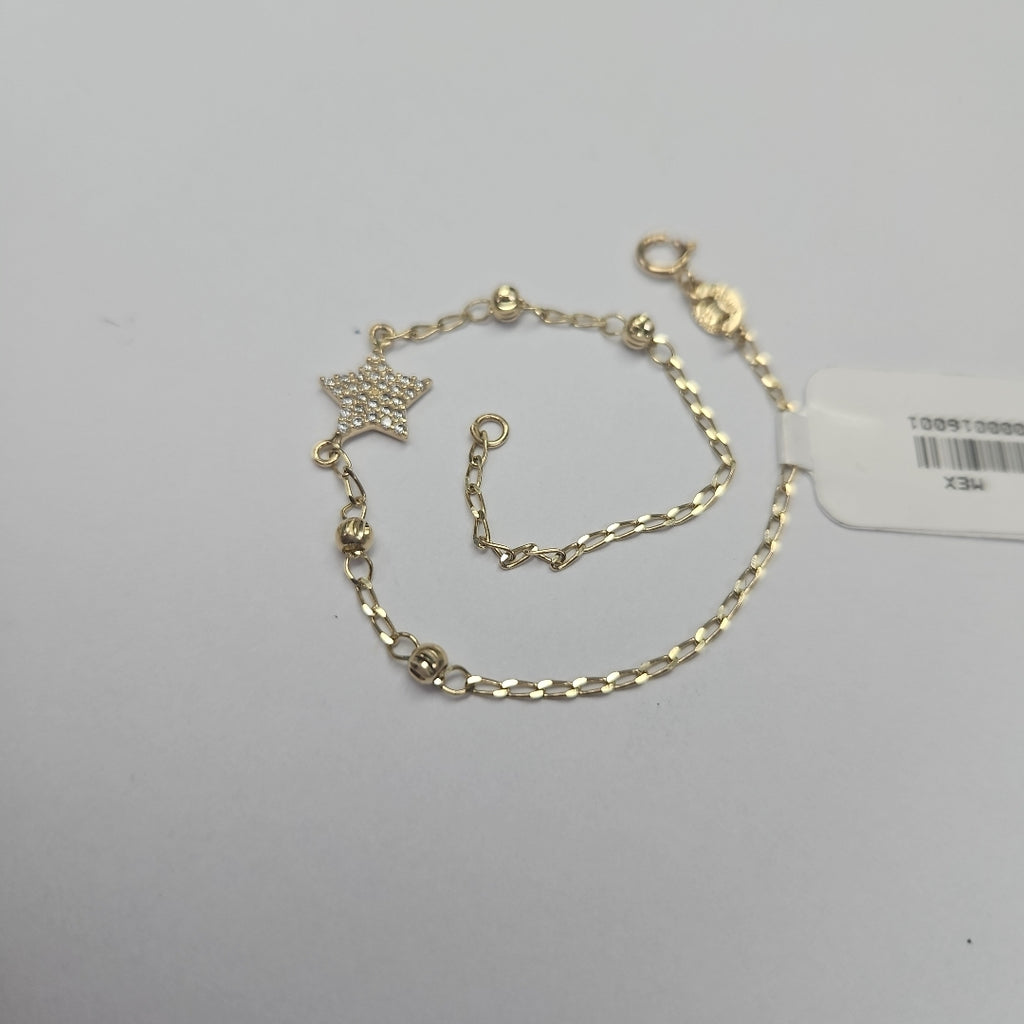 PULSERA ESPECIAL CON ESTRELLA Y CIRCONIAS 14K 18 CM 1.5 GR (NUEVO)