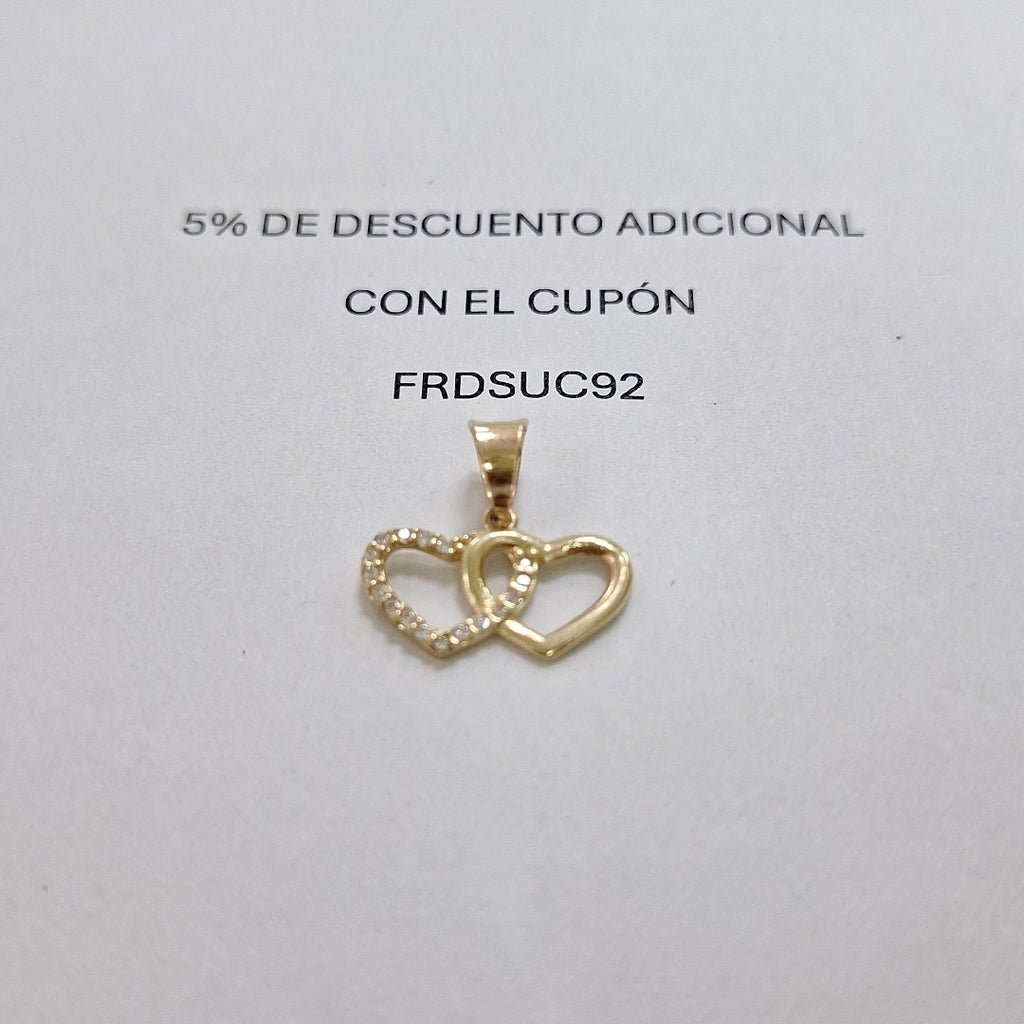 DIJE CORAZONES UNIDOS C CIRCONIAS 14K 0.9 GR (NUEVO)