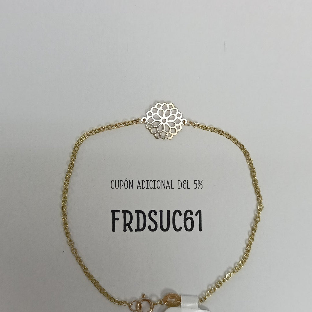 PULSERA TEJIDO ESPECIAL CON MANDALA 14K 18 CM 1.3 GR (NUEVO)