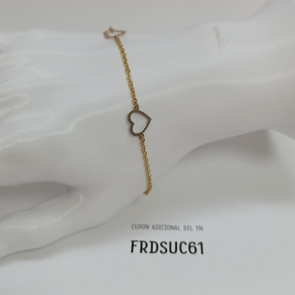 PULSERA ESPECIAL CON CORAZONES CONBINADOS 14K 18 CM 1.7 GR (NUEVO)