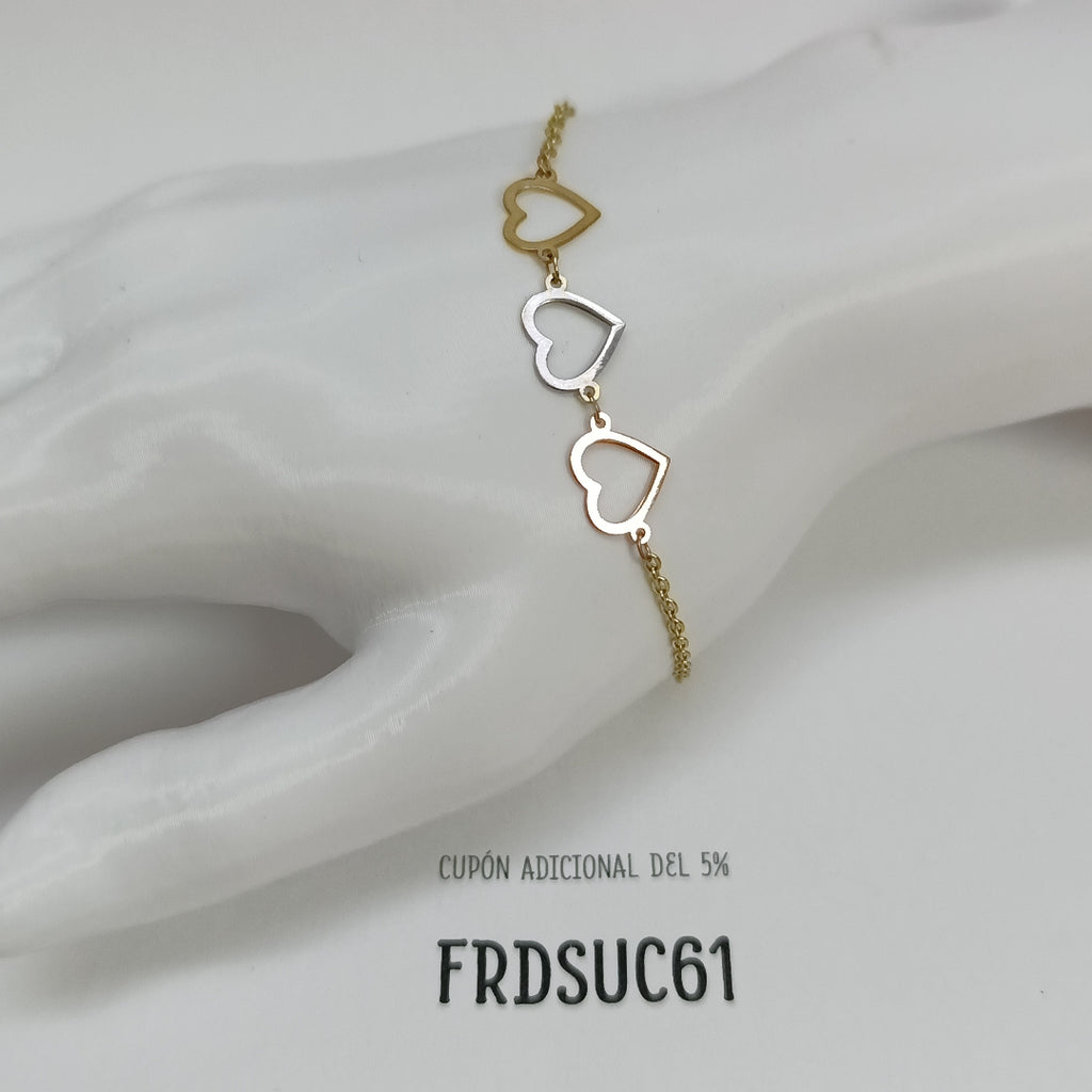 PULSERA ESPECIAL CON CORAZONES 14K 18 CM 1.4 GR (NUEVO)