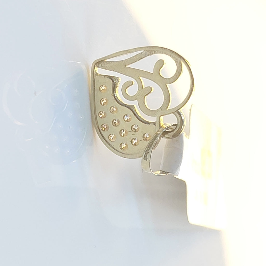 DIJE TEJIDO CORAZON CON CIRCONIAS Y ARBOL DE LA VIDA 14K 0.9 GR (NUEVO)
