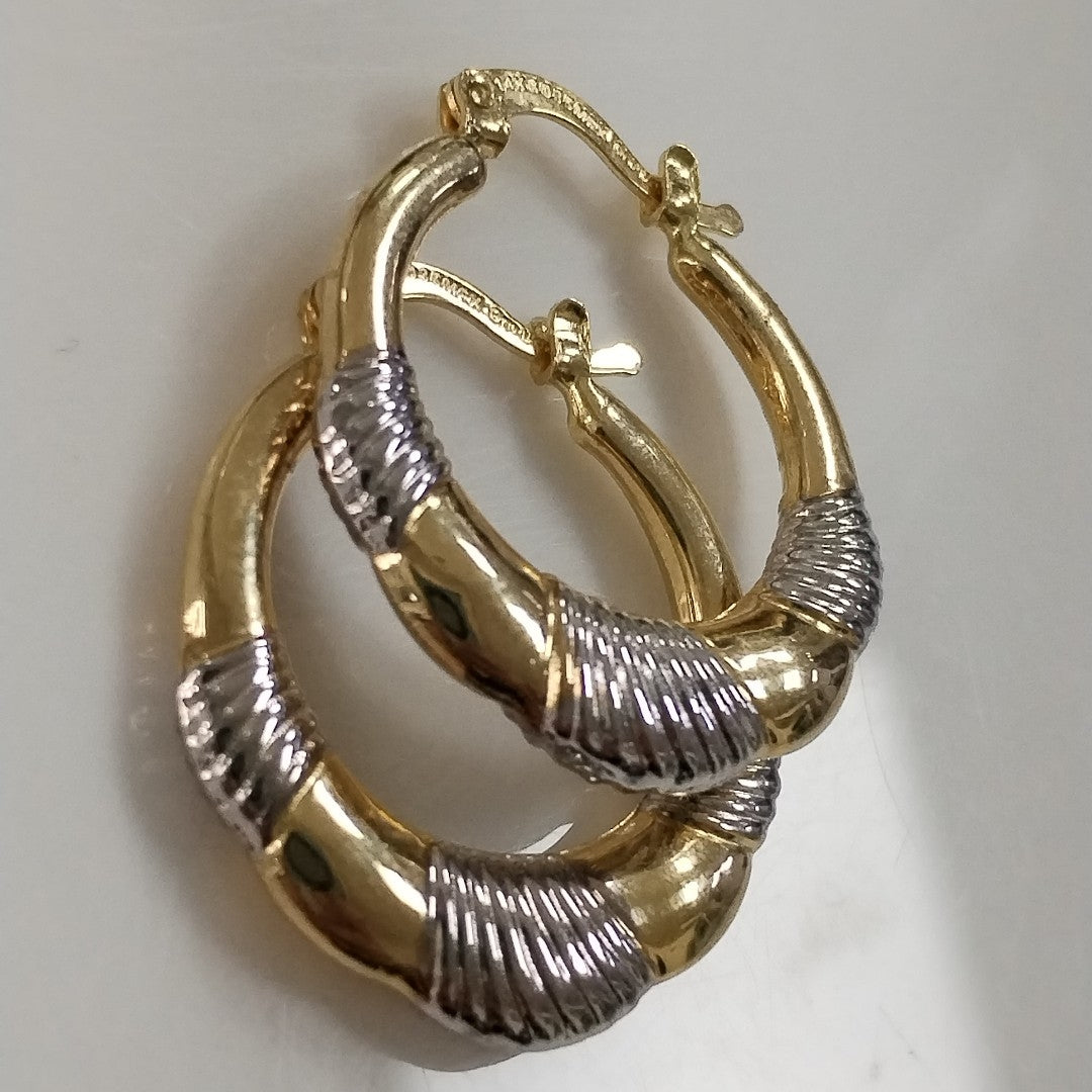 ARETES ARRACADAS HUECAS COMBINADAS 14K 2.5 GR (NUEVO)