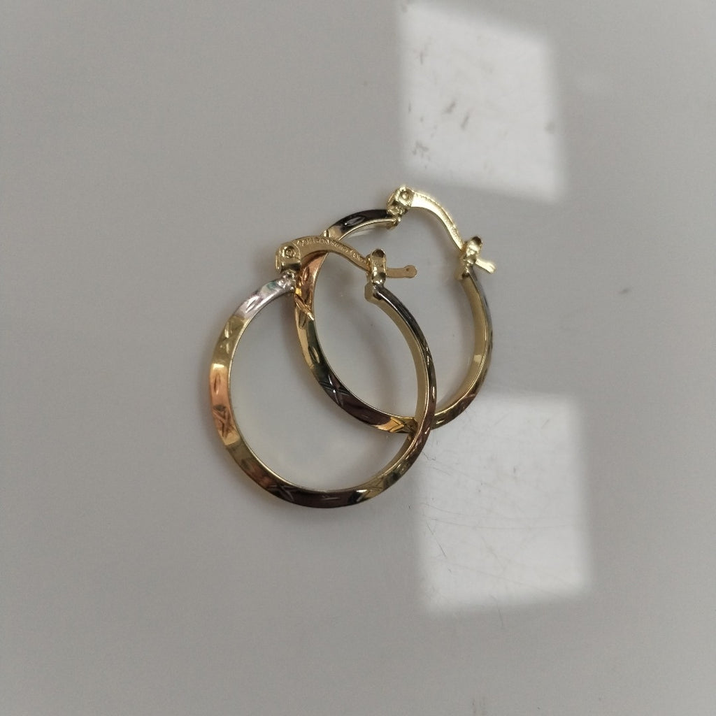 ARETES TEJIDO ARRACADAS BISELADAS COMBINADAS 14K 1.4 GR (NUEVO)