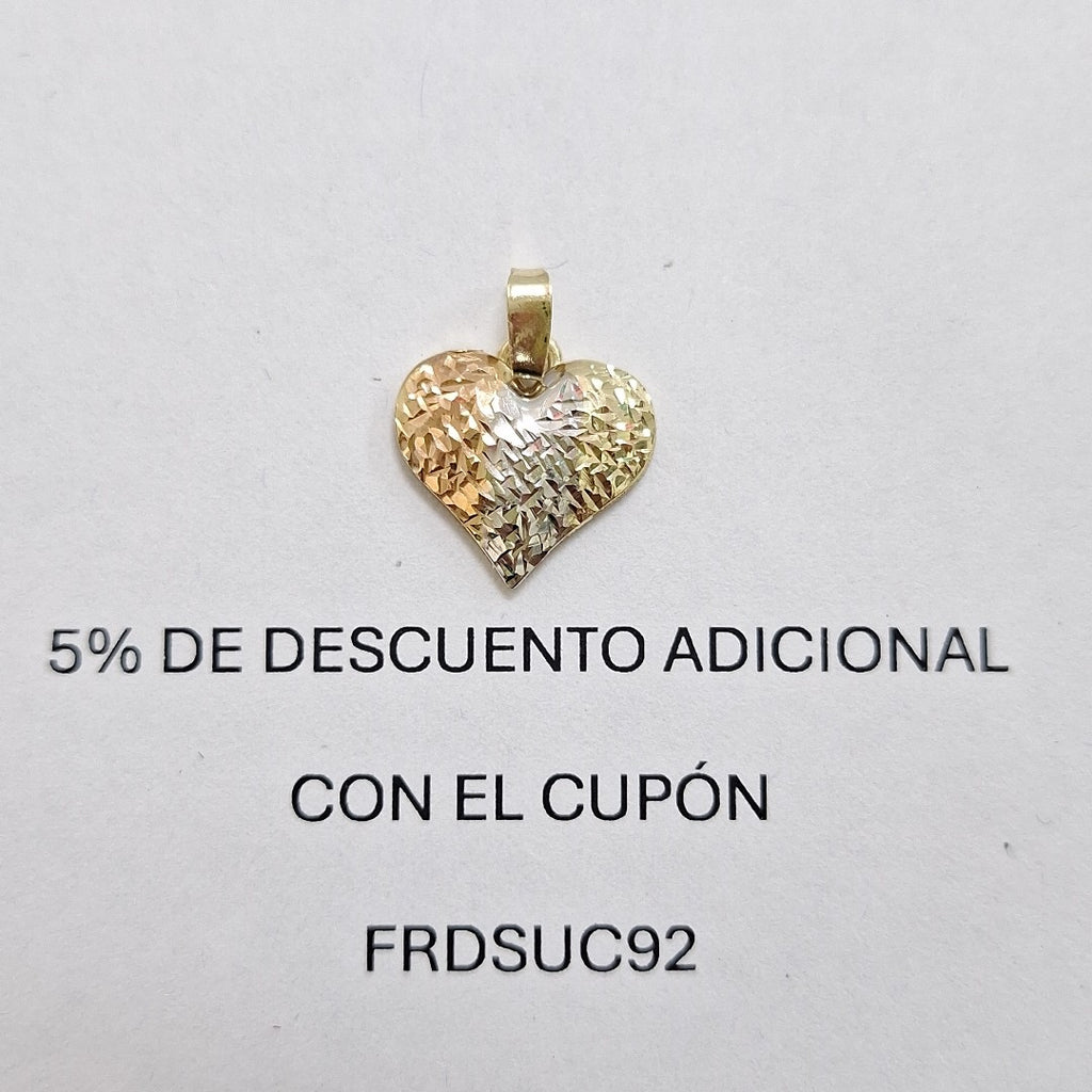 DIJE TEJIDO CORAZON LABRADO COMBINADO 14K 1.2 GR (NUEVO)