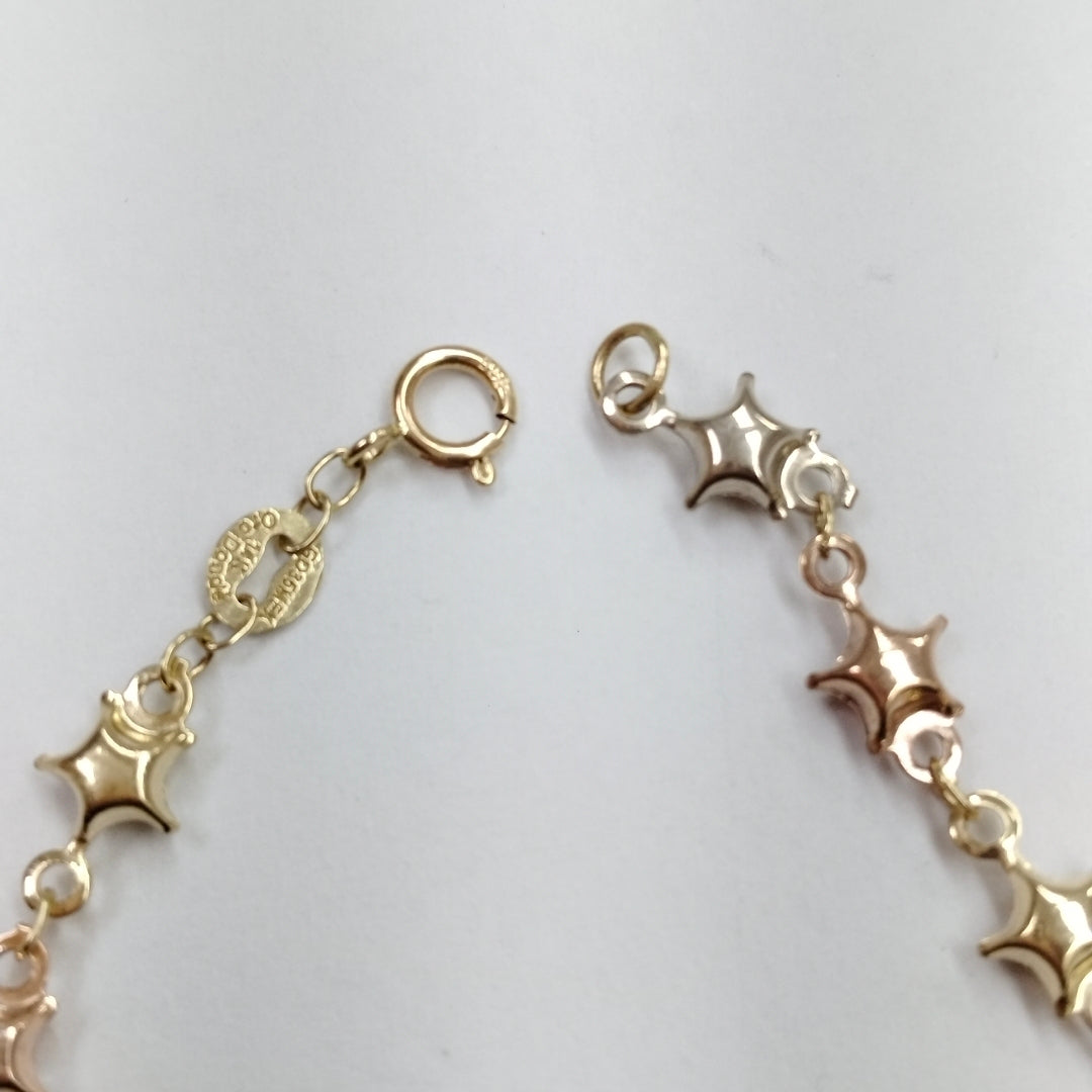 PULSERA TEJIDO ESPECIAL ESTRELLAS COMBINADAS 14K 18 CM 2.2 GR (NUEVO)