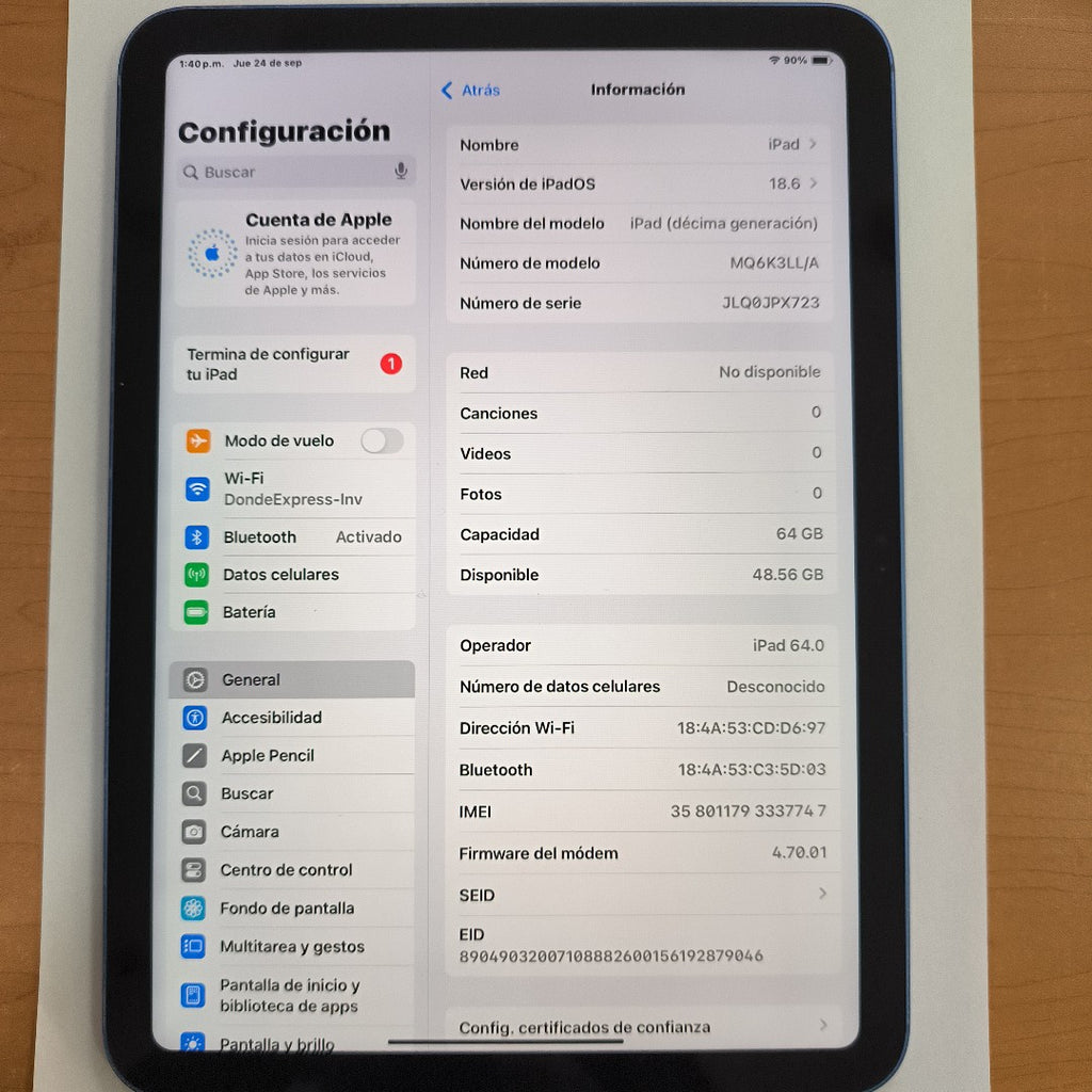 TABLETA APPLE IPAD 10 A2757 64 GB 4 GB RAM (SEMINUEVO)