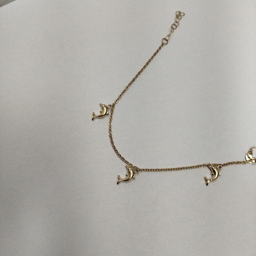 PULSERA ESPECIAL CON DIJES DELFINES 10K 18 CM 2 GR (NUEVO)