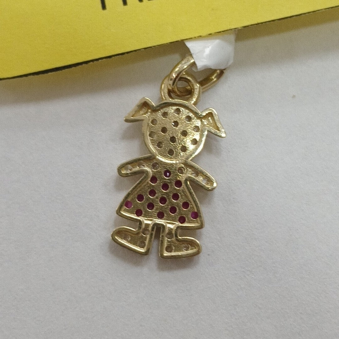 DIJE NIÑA CON CIRCONIAS Y PIEDRAS DE COLOR 10K 1.1 GR (NUEVO)