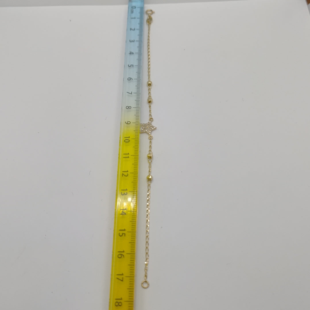 PULSERA ESPECIAL CON ESTRELLA Y CIRCONIAS 14K 18 CM 1.5 GR (NUEVO)