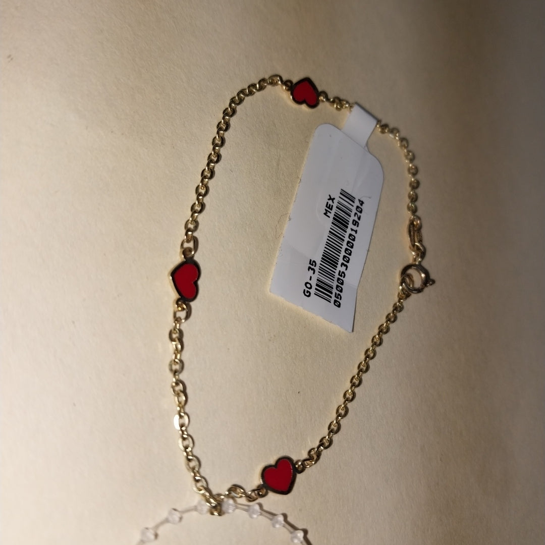 PULSERA ESPECIAL CON CORAZONES 14K 18 CM 1.4 GR (NUEVO)