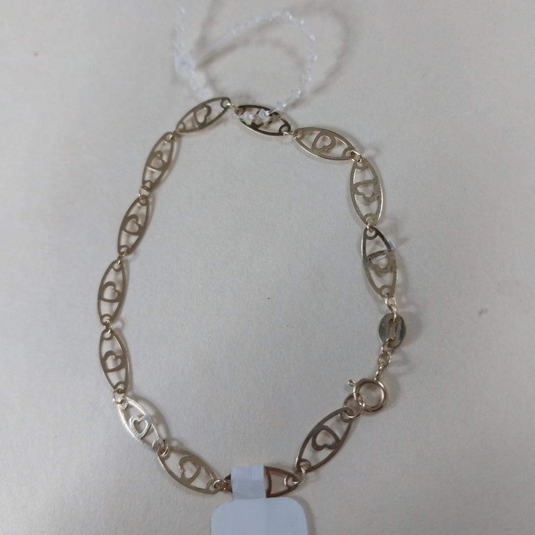 PULSERA TEJIDO ESPECIAL CON CORAZON 14K 18 CM 1.3 GR (NUEVO)