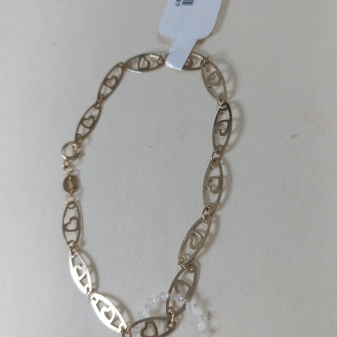 PULSERA TEJIDO ESPECIAL CON CORAZON 14K 18 CM 1.3 GR (NUEVO)