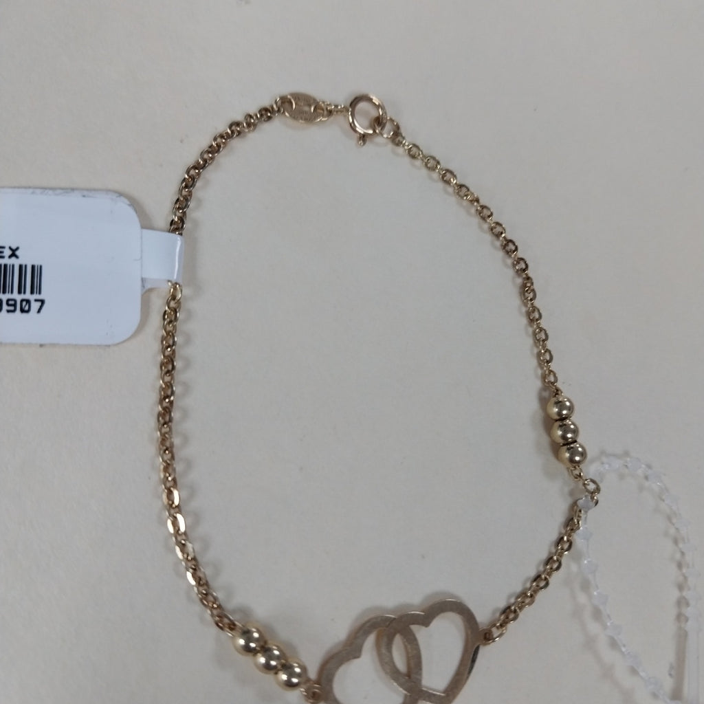 PULSERA TEJIDO ESPECIAL C CORAZONES 14K 18 CM 1.7 GR (NUEVO)