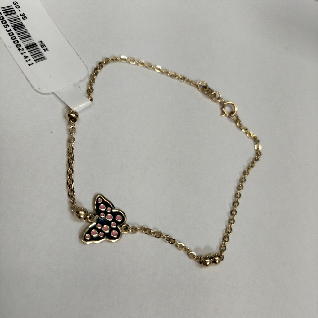 PULSERA TEJIDO ESPECIAL MARIPOSA CON ESMALTE 14K 18 CM 1.8 GR (NUEVO)