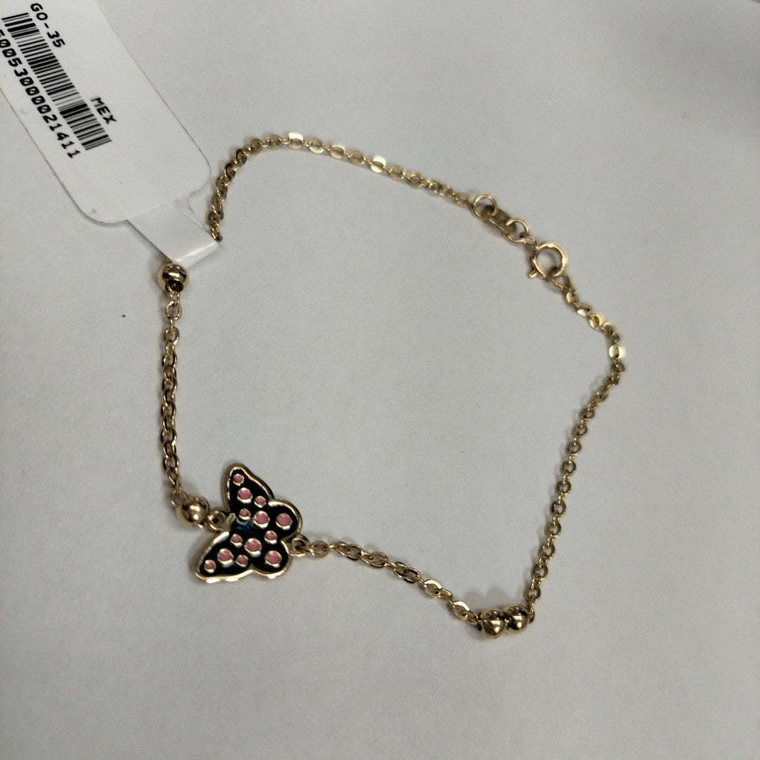 PULSERA TEJIDO ESPECIAL MARIPOSA CON ESMALTE 14K 18 CM 1.8 GR (NUEVO)