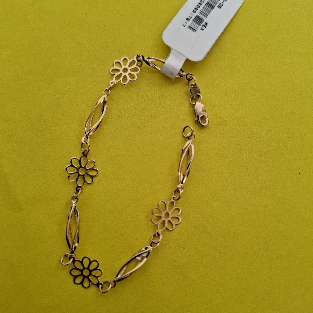 PULSERA ESPECIAL CON FLORES 14K 18 CM 2.7 GR (NUEVO)