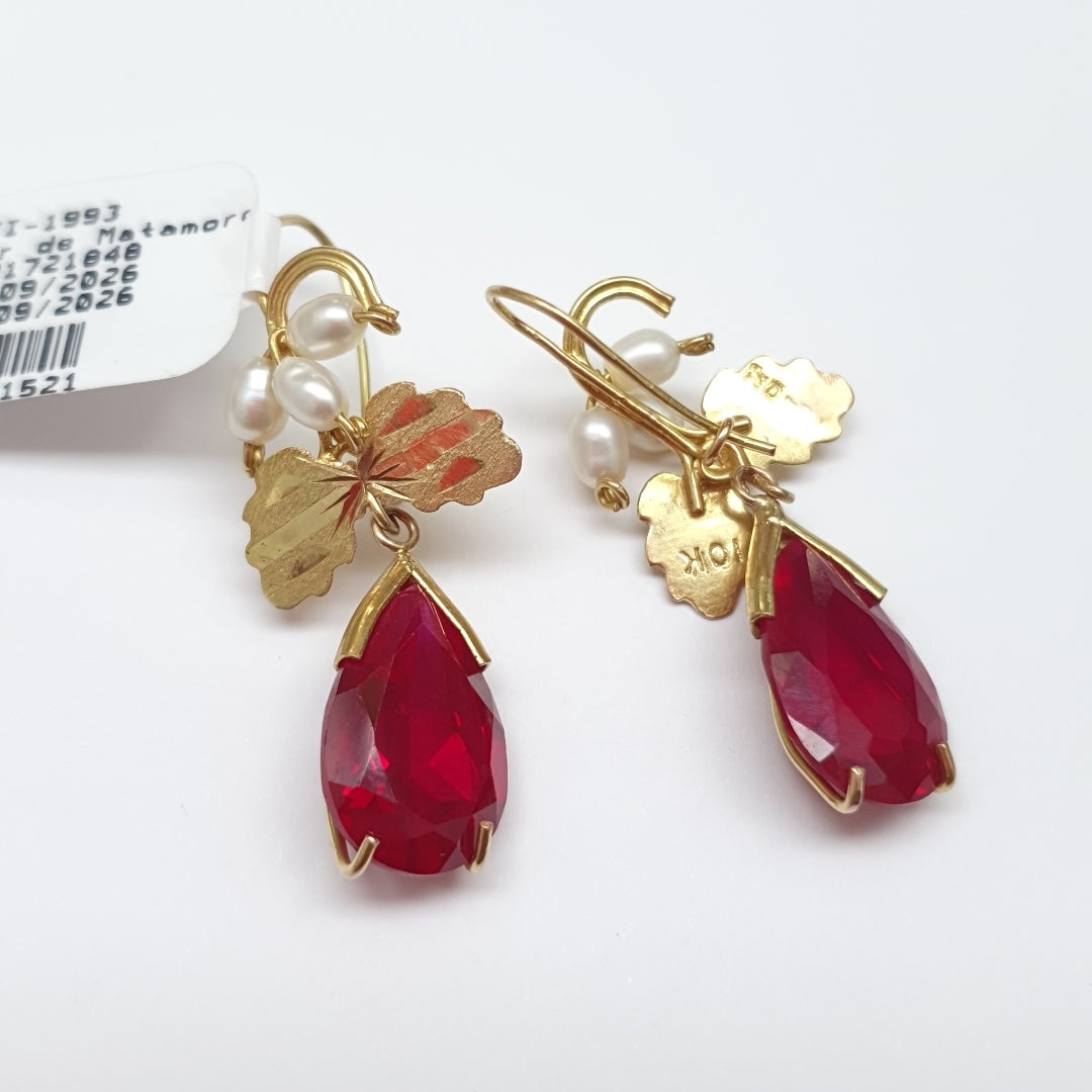 K1 5,50 GRMS 10 K ESPECIFICACIONES COMPLEMENTARIAS ARETES COLGANTES PIEDRA ROJA (SEMINUEVO)