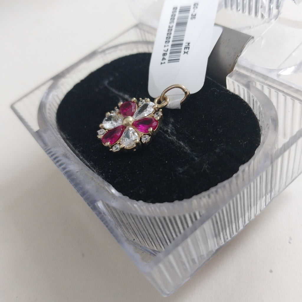 DIJE FLOR CIRCONIAS Y PIEDRAS DE COLOR 14K 2.8 GR (NUEVO)