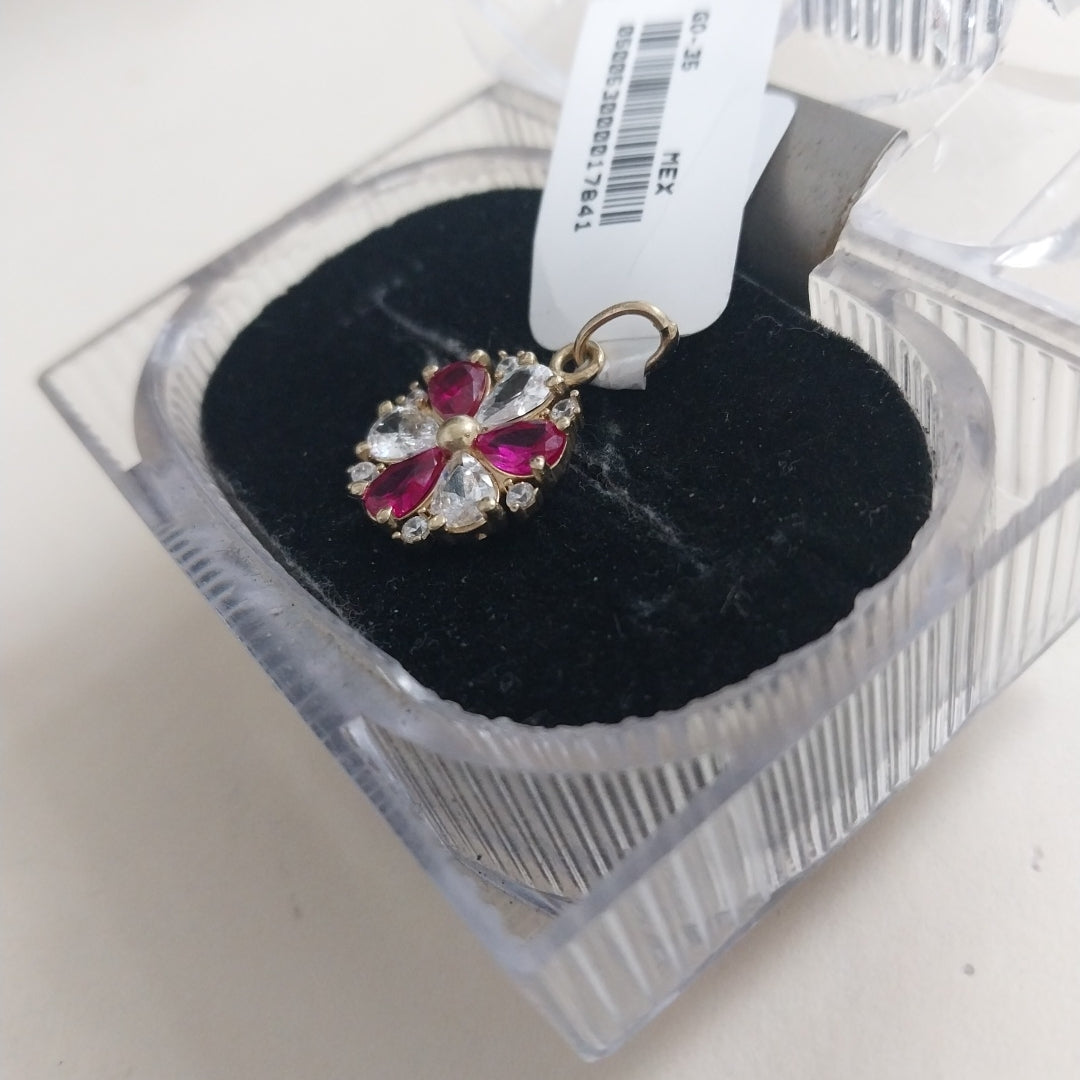 DIJE FLOR CIRCONIAS Y PIEDRAS DE COLOR 14K 2.8 GR (NUEVO)