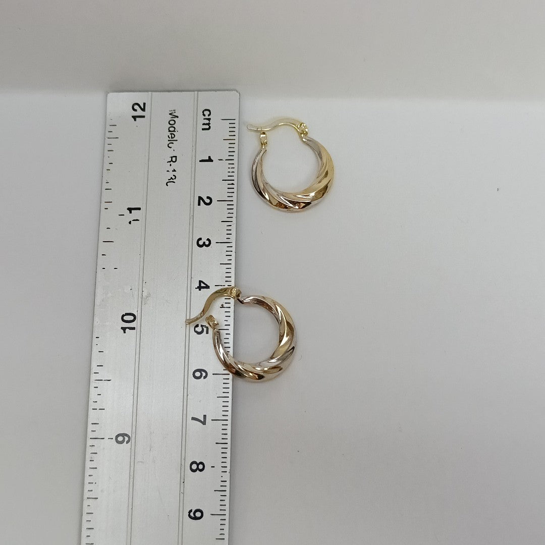 ARETES TEJIDO ARRACADA TRENZADA COMBINADA 14K 1.8 GR (NUEVO)