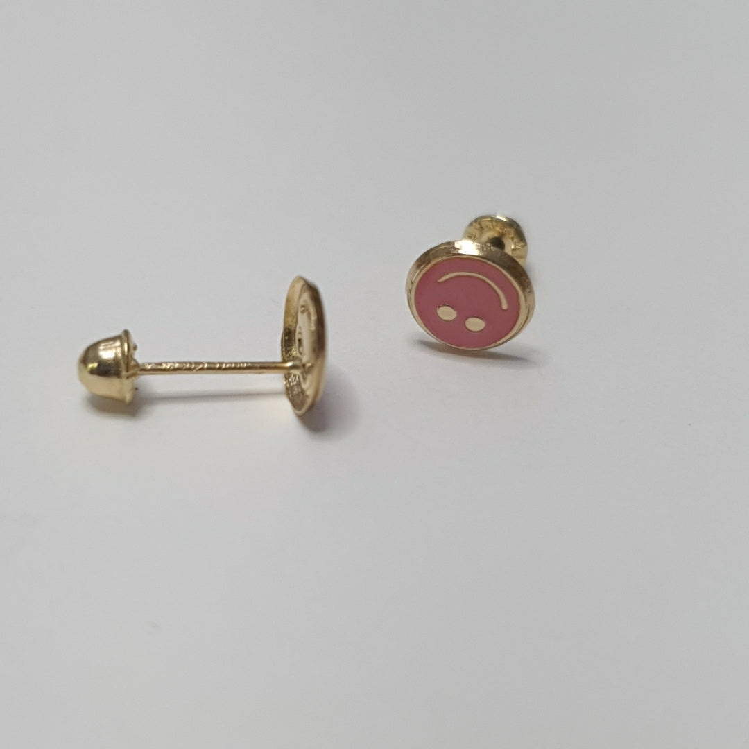 BROQUELES BROQUEL FIG SONRISA ESMALTE ROSA 14K 0.1696 GR (NUEVO)
