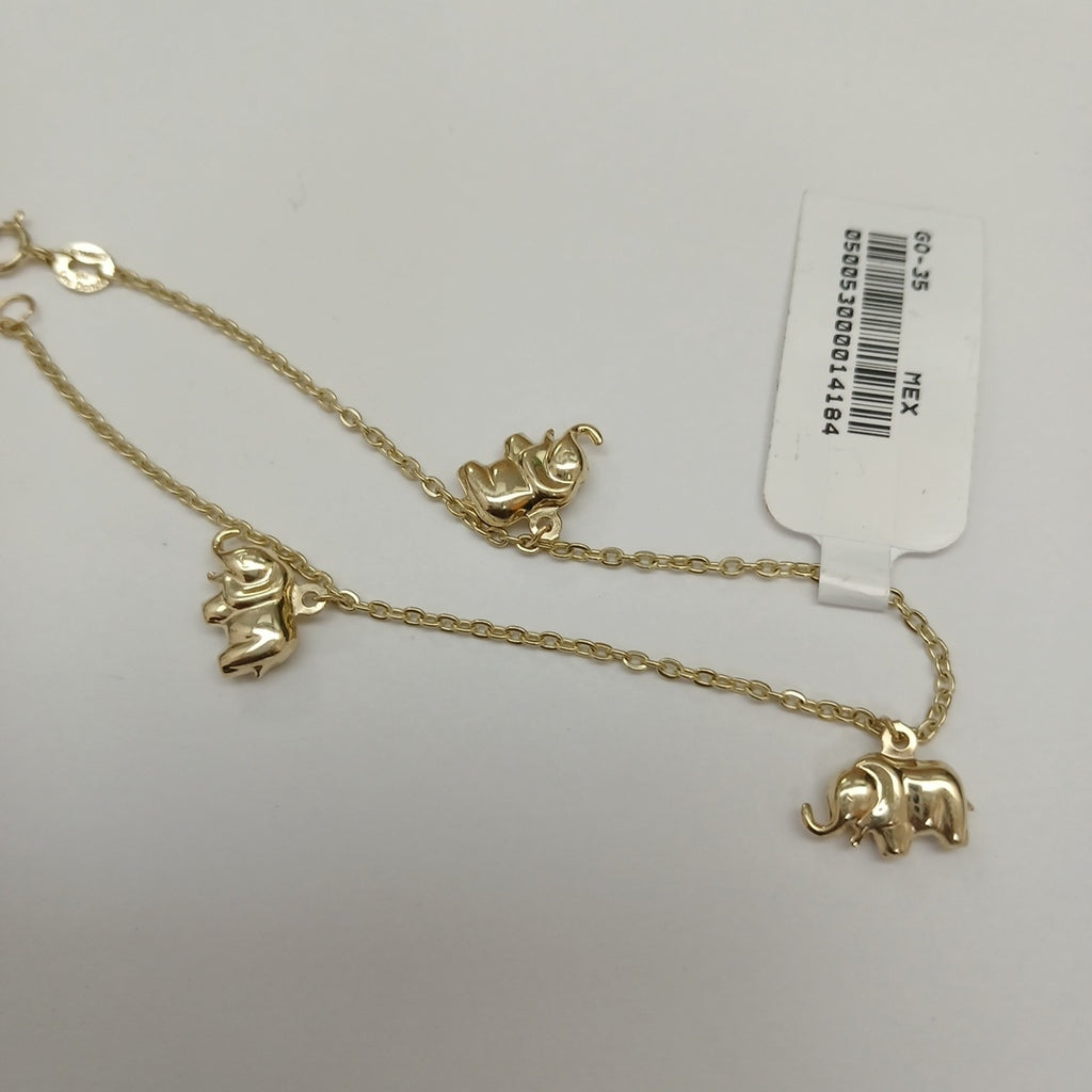 PULSERA ESPECIAL CON DIJES ELEFANTES 10K 18 CM 2.2 GR (NUEVO)