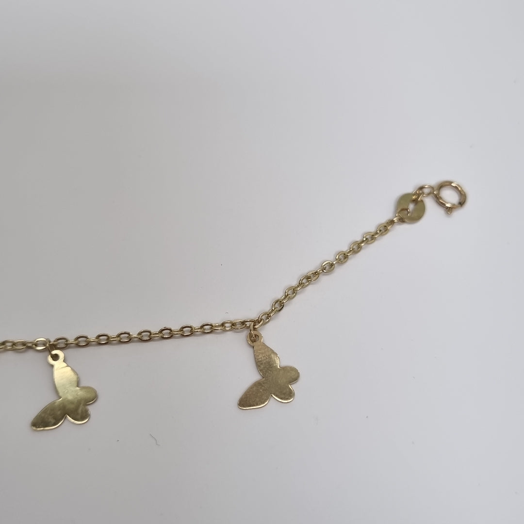 PULSERA ESPECIAL CON MARIPOSAS 14K 18 CM 2.1 GR (NUEVO)