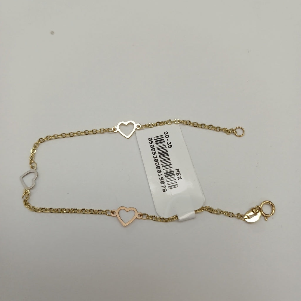 PULSERA ESPECIAL CON CORAZONES 14K 18 CM 1.3 GR (NUEVO)