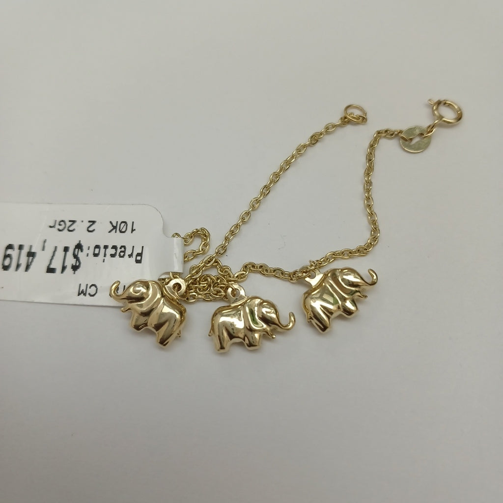 PULSERA ESPECIAL CON DIJES ELEFANTES 10K 18 CM 2.2 GR (NUEVO)