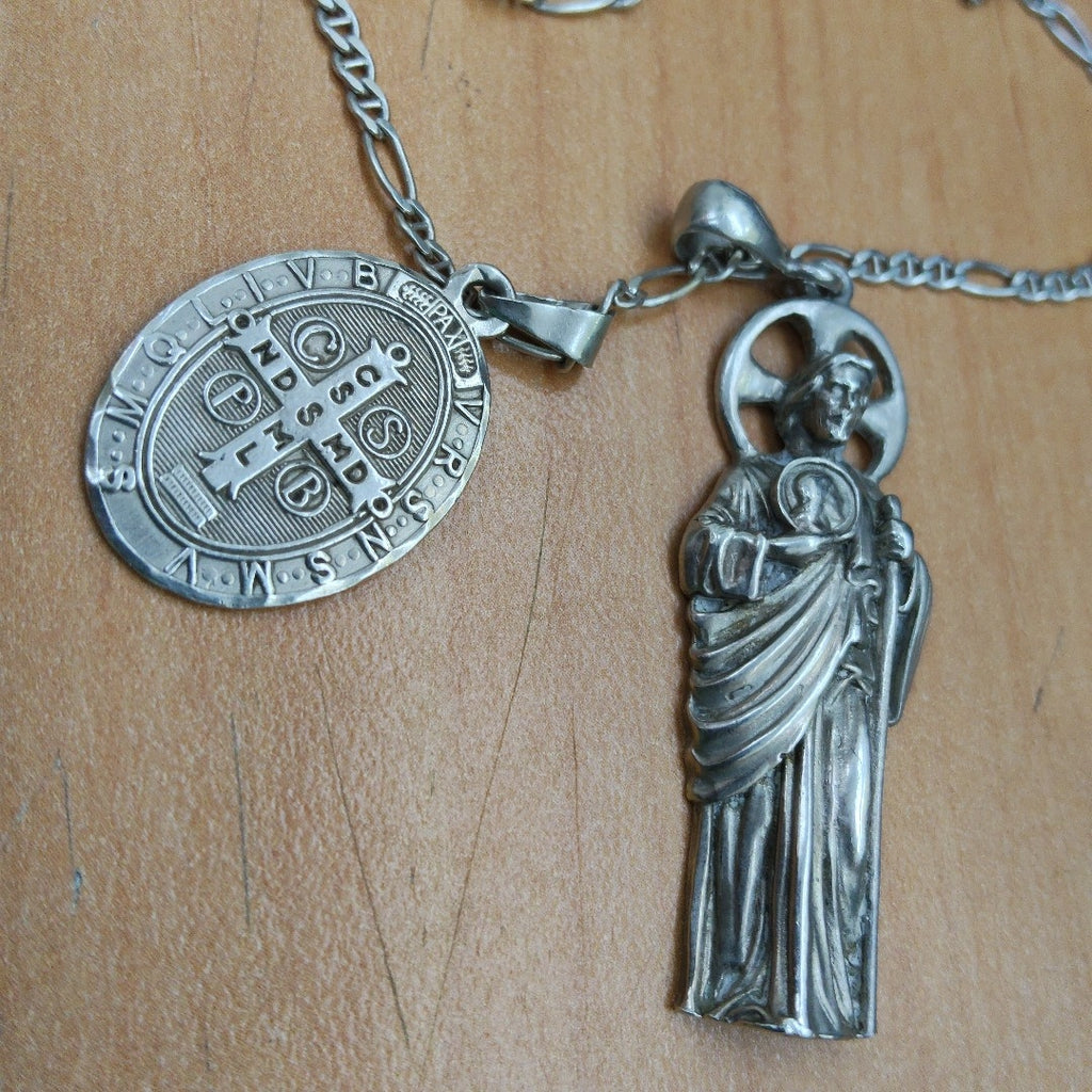 CADENA, DIJE, MEDALLA RELIGIOSA PLATA 18.4 GRMS (SEMINUEVO)