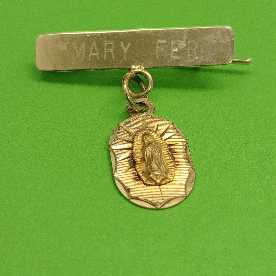 DIJE, MEDALLA RELIGIOSA, PRENDEDOR ORO 10 K 1.8 GRMS (SEMINUEVO)