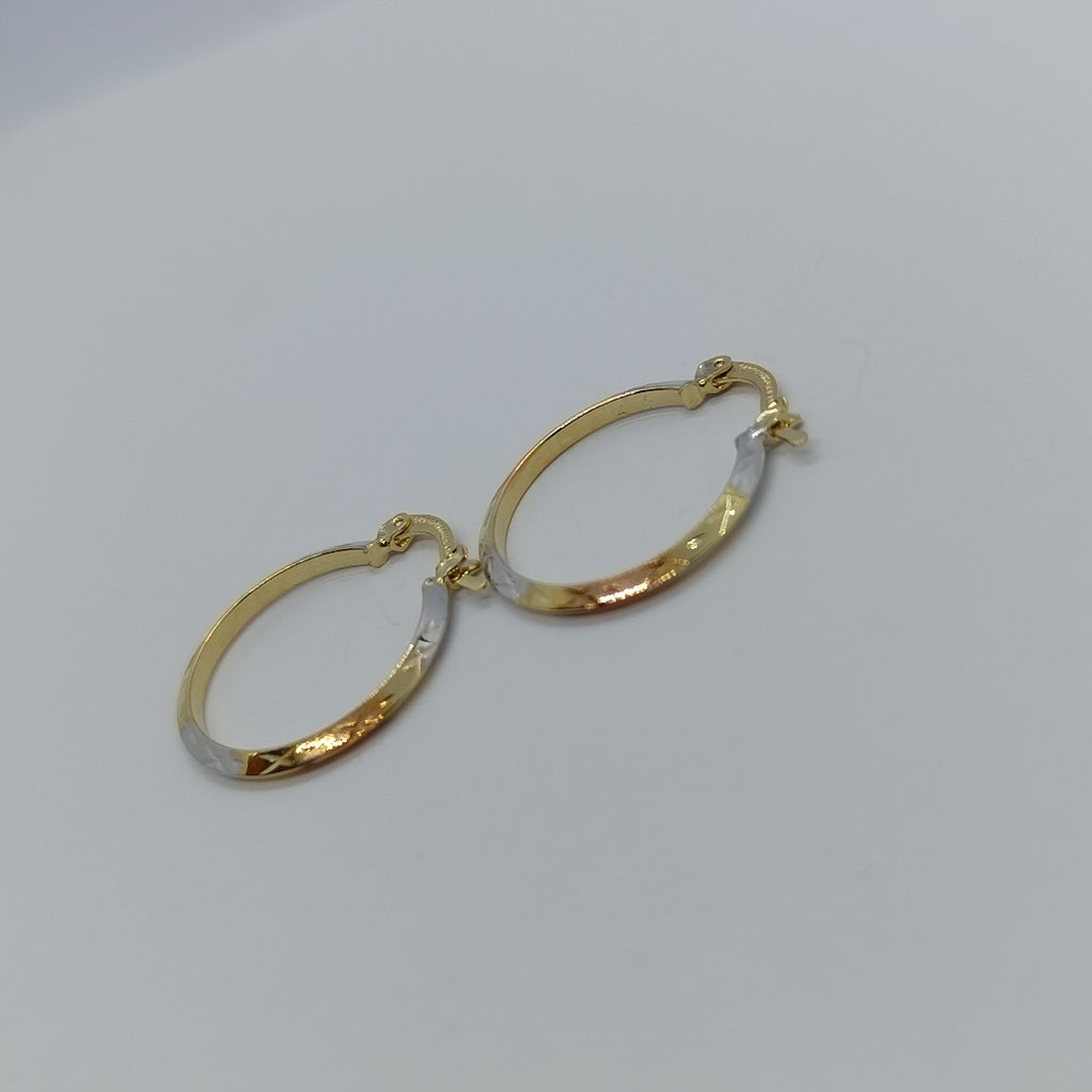 ARETES TEJIDO ARRACADAS BISELADAS COMBINADAS 14K 1.4 GR (NUEVO)