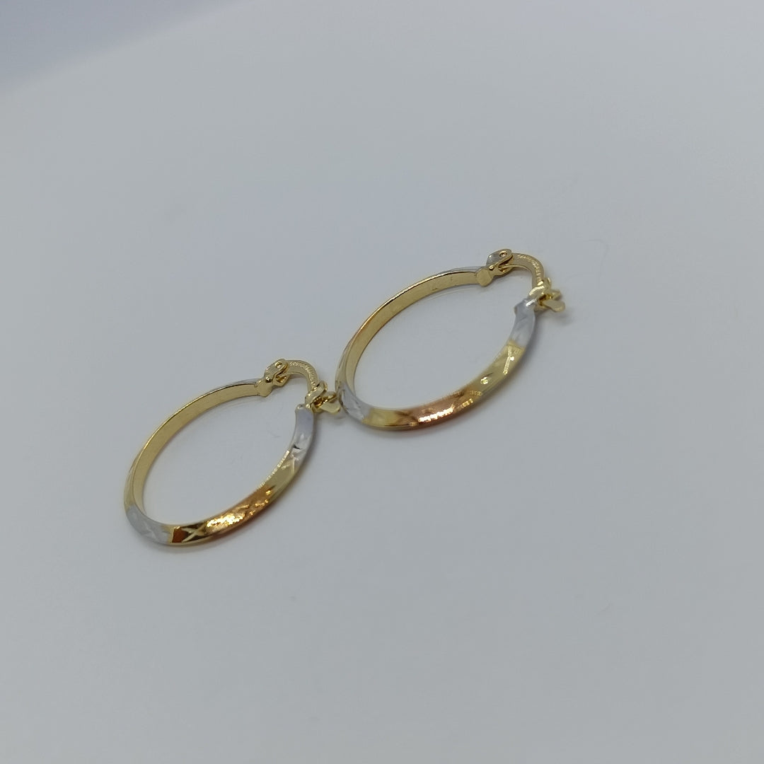 ARETES TEJIDO ARRACADAS BISELADAS COMBINADAS 14K 1.4 GR (NUEVO)