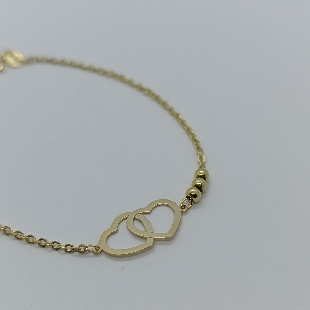 PULSERA TEJIDO ESPECIAL C CORAZONES 14K 18 CM 1.7 GR (NUEVO)
