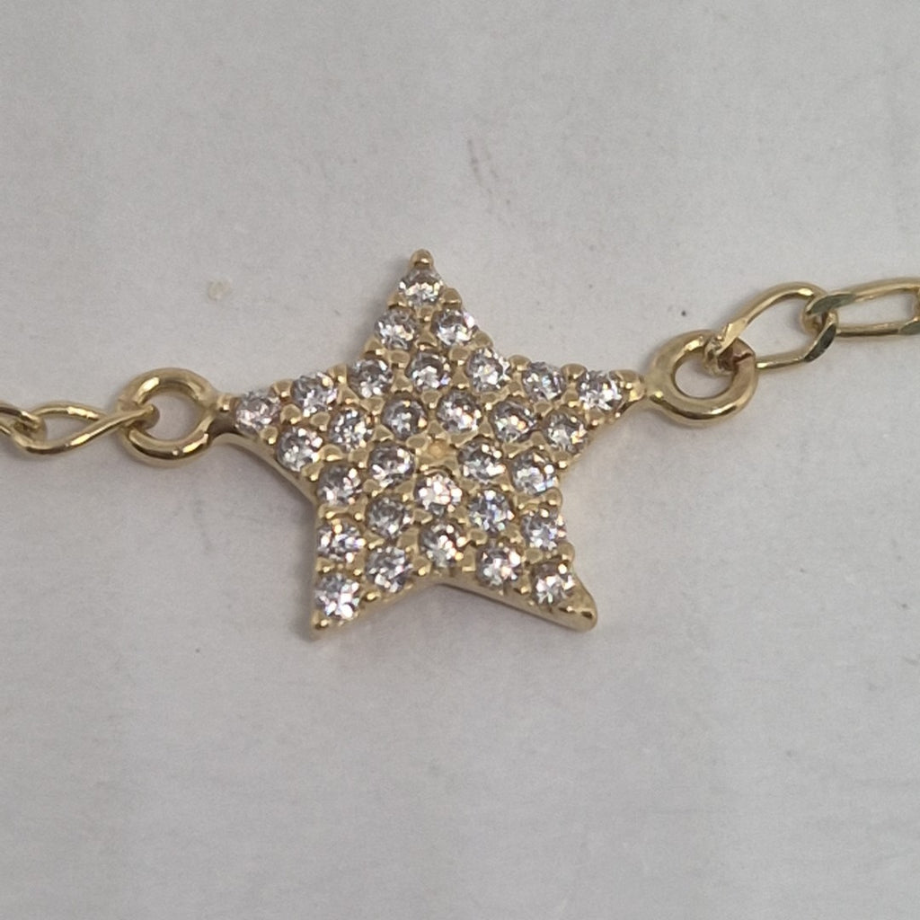 PULSERA ESPECIAL CON ESTRELLA Y CIRCONIAS 14K 18 CM 1.5 GR (NUEVO)