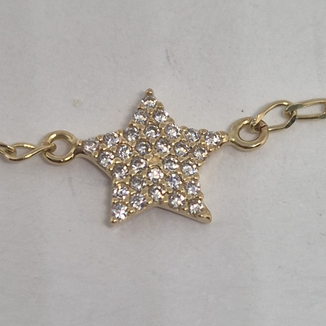 PULSERA ESPECIAL CON ESTRELLA Y CIRCONIAS 14K 18 CM 1.5 GR (NUEVO)