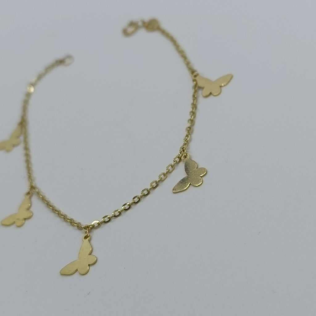 PULSERA ESPECIAL CON MARIPOSAS 14K 18 CM 2 GR (NUEVO)