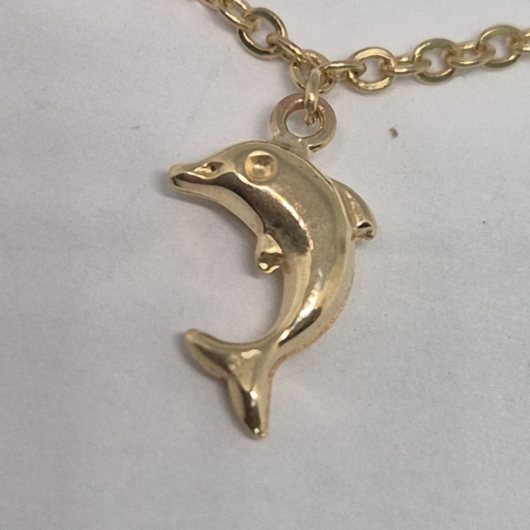 PULSERA ESPECIAL CON DIJES DELFINES 10K 18 CM 1.9 GR (NUEVO)