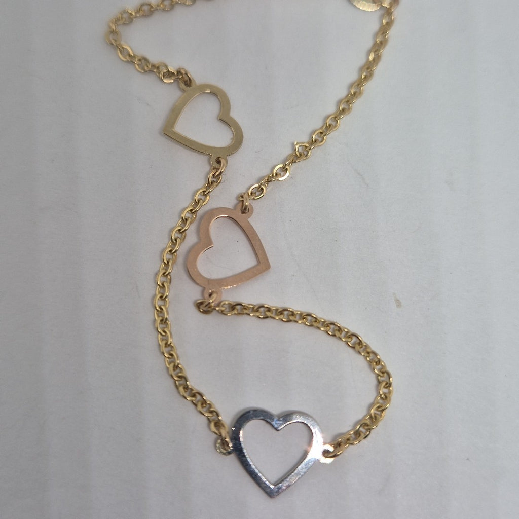 PULSERA ESPECIAL CON CORAZONES CONBINADOS 14K 18 CM 1.7 GR (NUEVO)