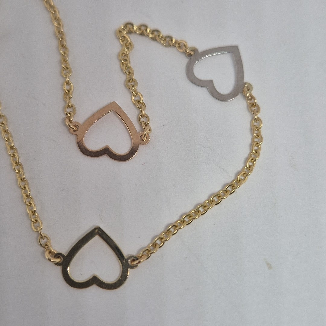 PULSERA ESPECIAL CON CORAZONES CONBINADOS 14K 18 CM 1.6 GR (NUEVO)