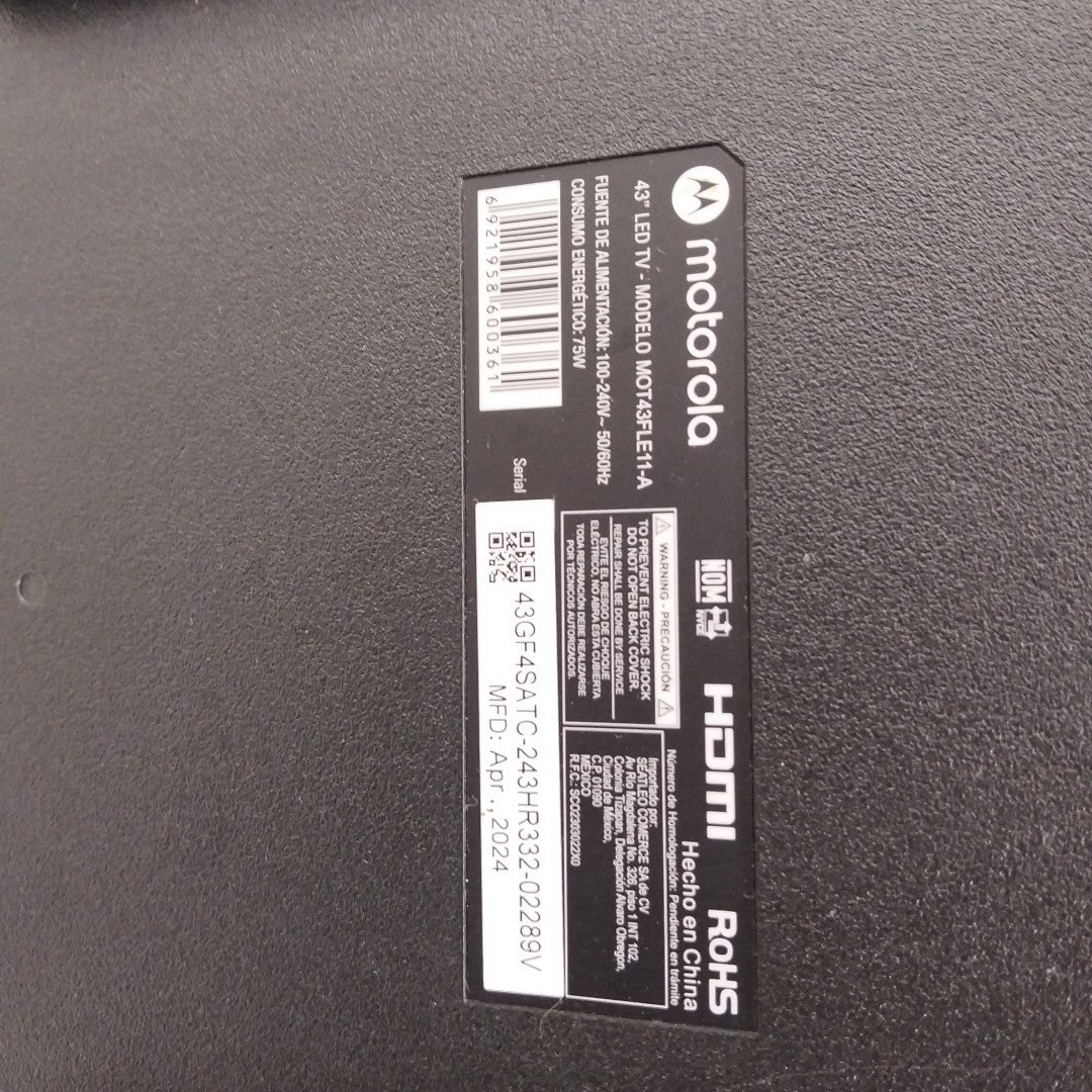 PANTALLA MOTOROLA MOT43FLE11-A (2024) 43" LED FULL HD (SEMINUEVO)