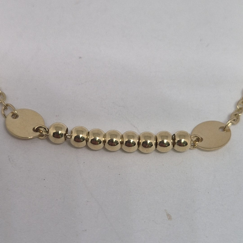 PULSERA TEJIDO ESPECIAL CON BOLITAS 14K 18 CM 1.8 GR (NUEVO)