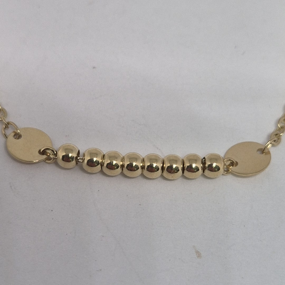 PULSERA TEJIDO ESPECIAL CON BOLITAS 14K 18 CM 1.8 GR (NUEVO)