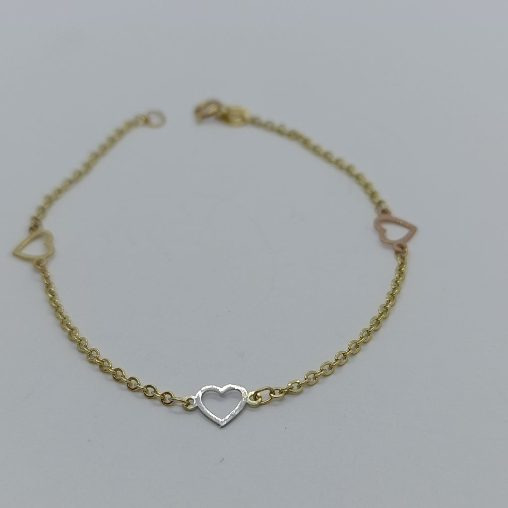 PULSERA ESPECIAL CON CORAZONES 14K 18 CM 1.3 GR (NUEVO)