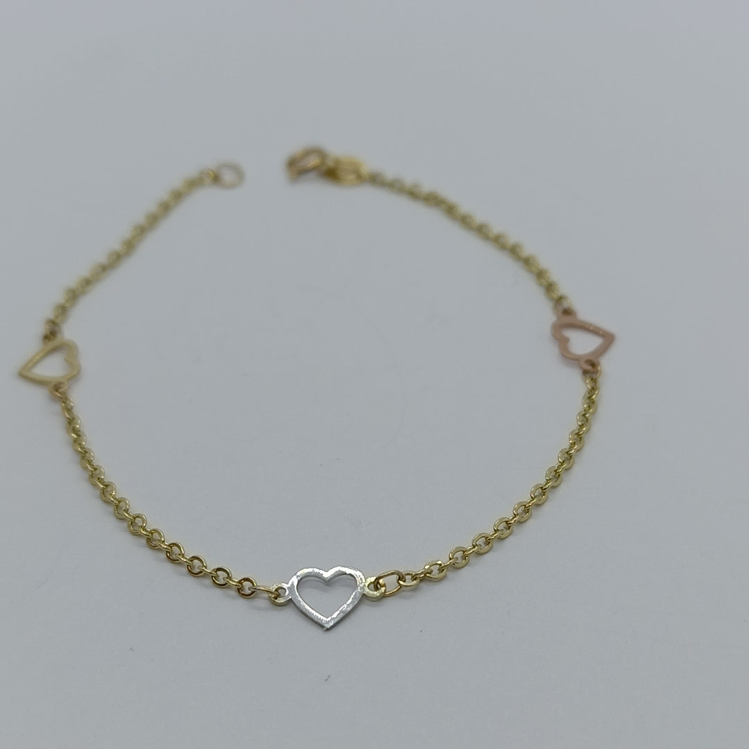 PULSERA ESPECIAL CON CORAZONES 14K 18 CM 1.3 GR (NUEVO)