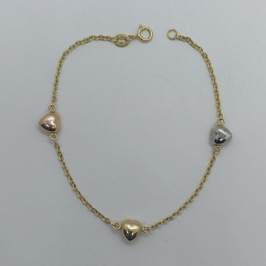 PULSERA ESP CON CORAZONES COMBINADOS 14K 18 CM 1.6 GR (NUEVO)