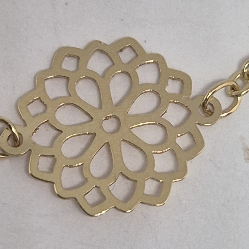 PULSERA TEJIDO ESPECIAL CON MANDALA 14K 18 CM 1.3 GR (NUEVO)